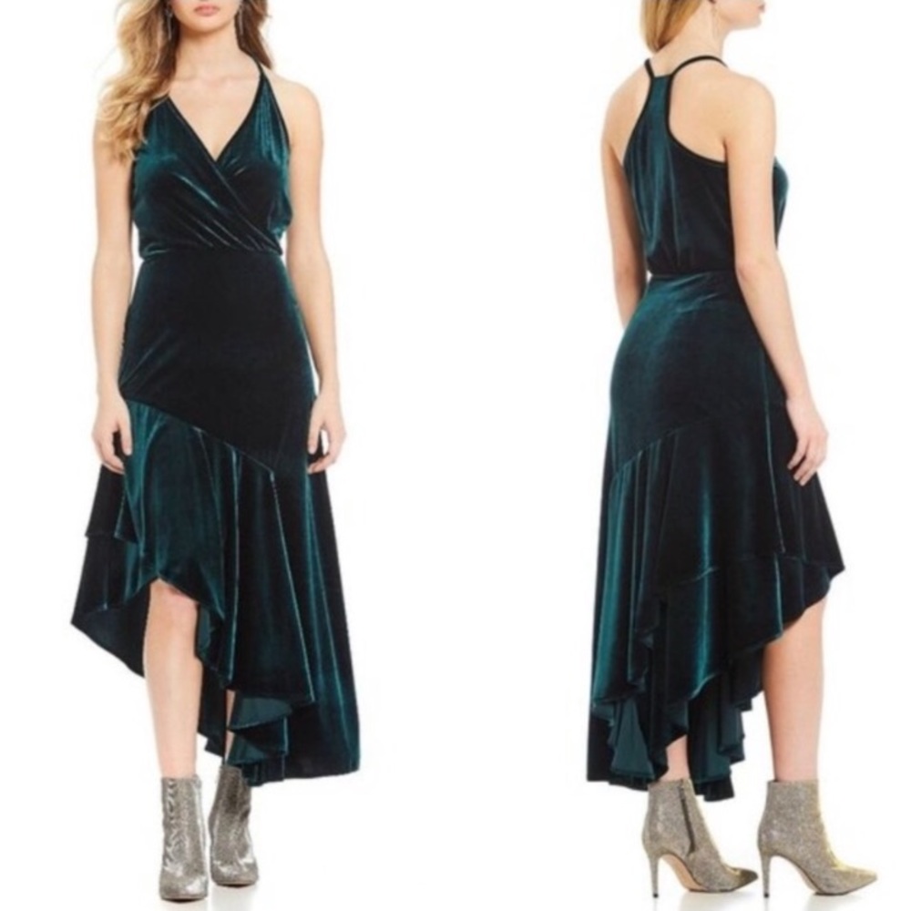 Gianni Bini Alene Green Velour Asymmetrical Dress Size XS